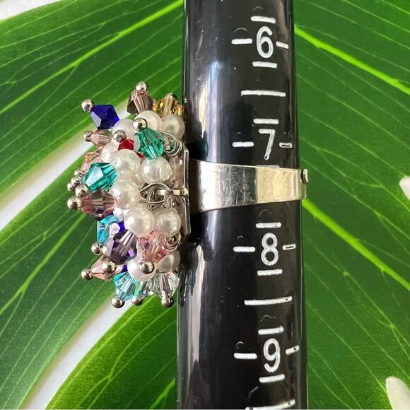 Silver tone Cluster Dangle Beads and Faux Pearls Ring - Picture 9 of 9